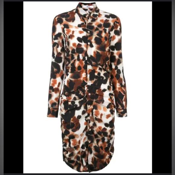 Area Fionne Shirt Dress in Brown Leopard Print Size 6 Button Down - Picture 1 of 12